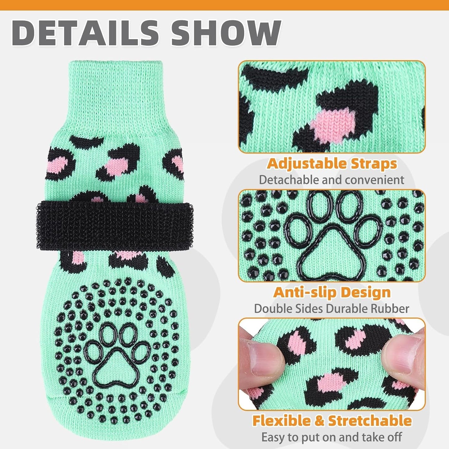 anti Slip Dog Socks for Hot/Cold Pavement to Prevent Licking Paws, Dog Boots&Paw Protector with Grippers for Hardwood Floors,Traction Control No Twist Booties for Small Medium Large Dogssm