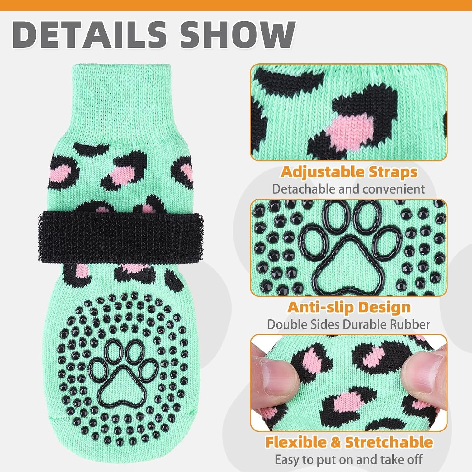 anti Slip Dog Socks for Hot/Cold Pavement to Prevent Licking Paws, Dog Boots&Paw Protector with Grippers for Hardwood Floors,Traction Control No Twist Booties for Small Medium Large Dogssm