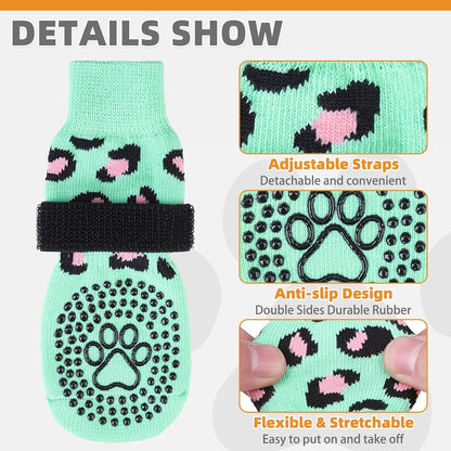 anti Slip Dog Socks for Hot/Cold Pavement to Prevent Licking Paws, Dog Boots&Paw Protector with Grippers for Hardwood Floors,Traction Control No Twist Booties for Small Medium Large Dogssm
