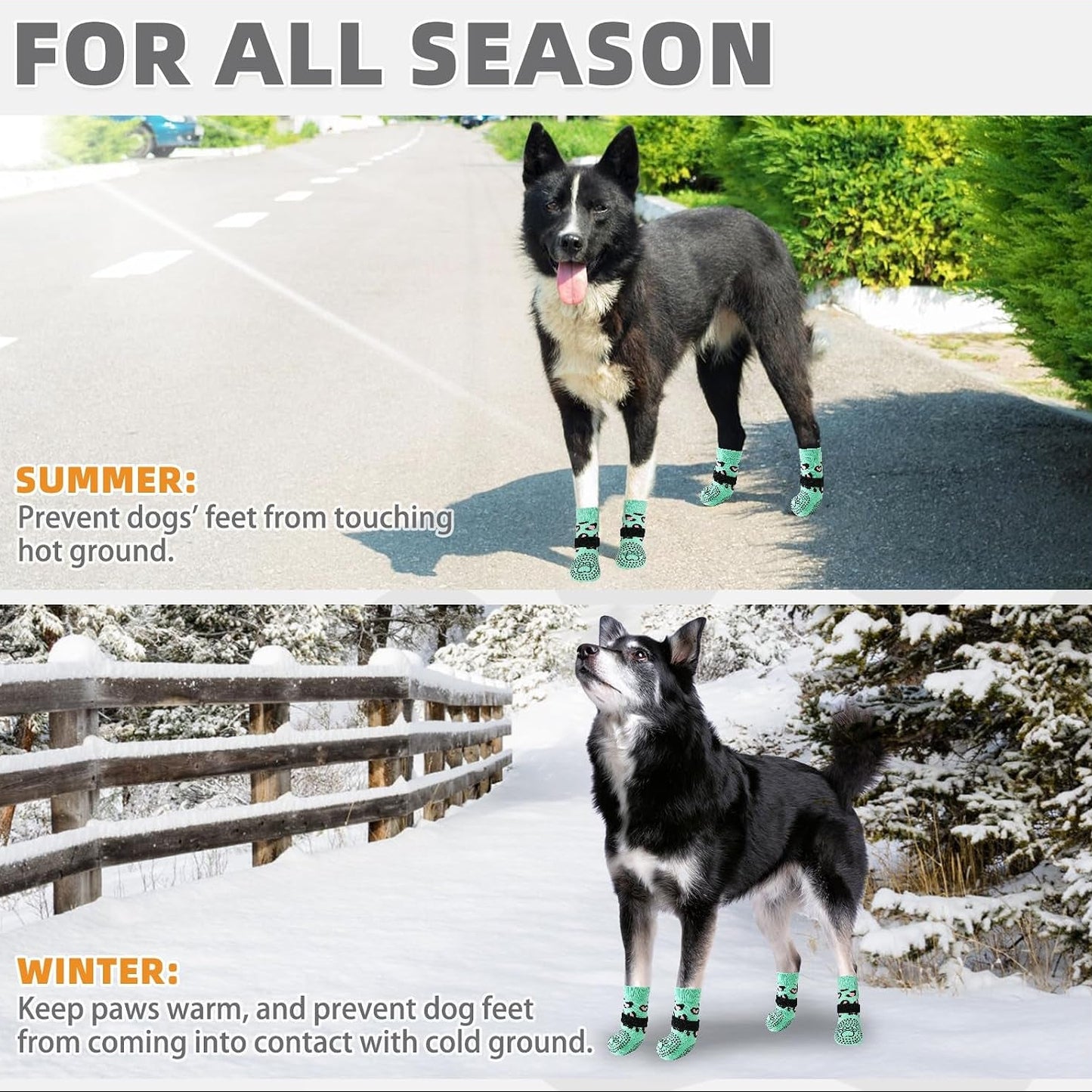 anti Slip Dog Socks for Hot/Cold Pavement to Prevent Licking Paws, Dog Boots&Paw Protector with Grippers for Hardwood Floors,Traction Control No Twist Booties for Small Medium Large Dogssm