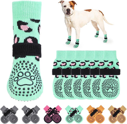 anti Slip Dog Socks for Hot/Cold Pavement to Prevent Licking Paws, Dog Boots&Paw Protector with Grippers for Hardwood Floors,Traction Control No Twist Booties for Small Medium Large Dogssm