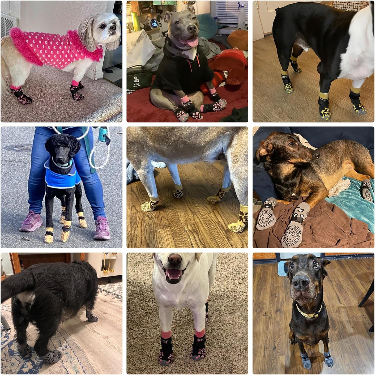 anti Slip Dog Socks for Hot/Cold Pavement to Prevent Licking Paws, Dog Boots&Paw Protector with Grippers for Hardwood Floors,Traction Control No Twist Booties for Small Medium Large Dogssm