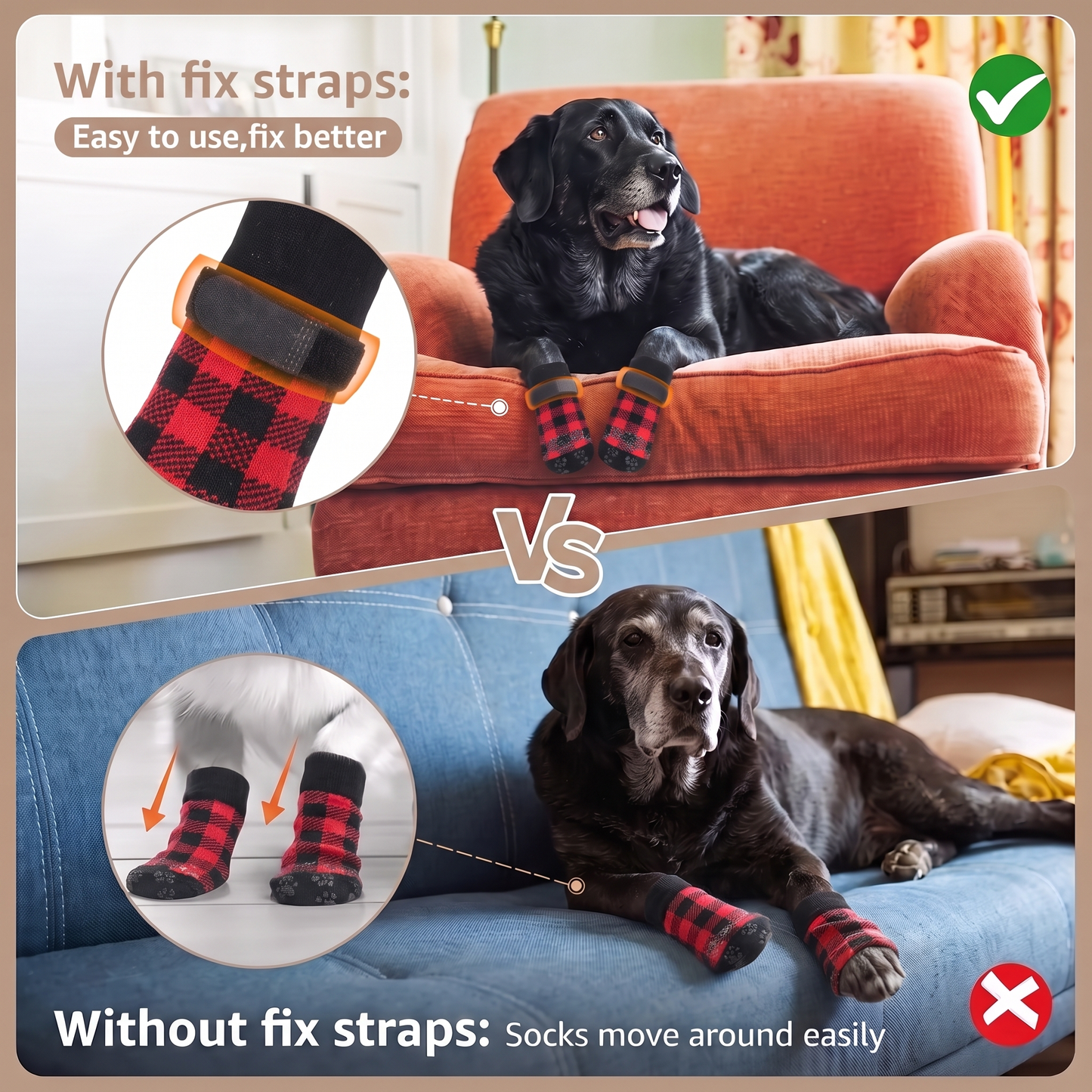 PawGrip 2.0 - 4-Pack Anti-Slip Dog Socks